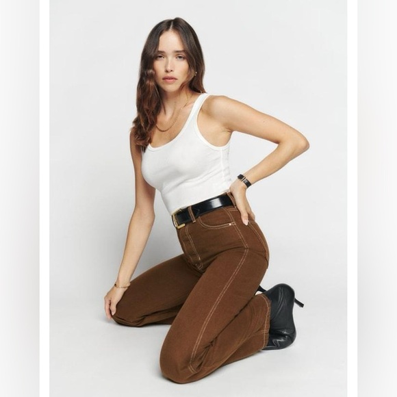 Reformation | Cowboy High Rise Straight Jeans 24 Chocolate Brown Organic Cotton - Picture 7 of 8
